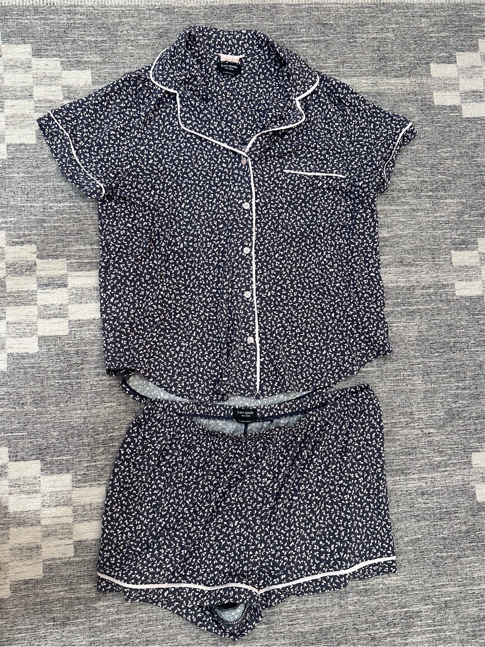 kate spade Navy and Cream Micro Floral Pajama Top